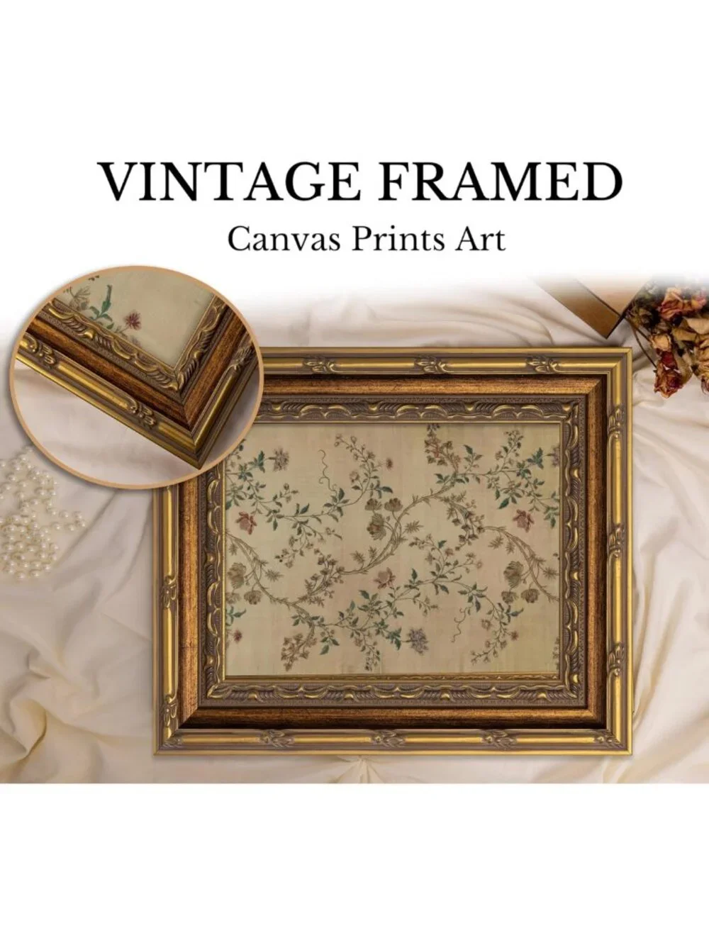 Elegant Vintage Floral Vine Wall Art - Retro Beige Botanical Canvas Print